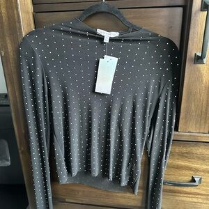 Chic Black Rhinestone Women's Blouse